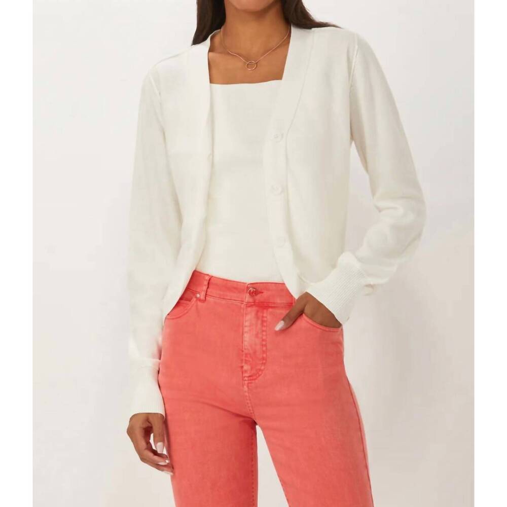 NEW ECRU curved placket printed cardigan in white